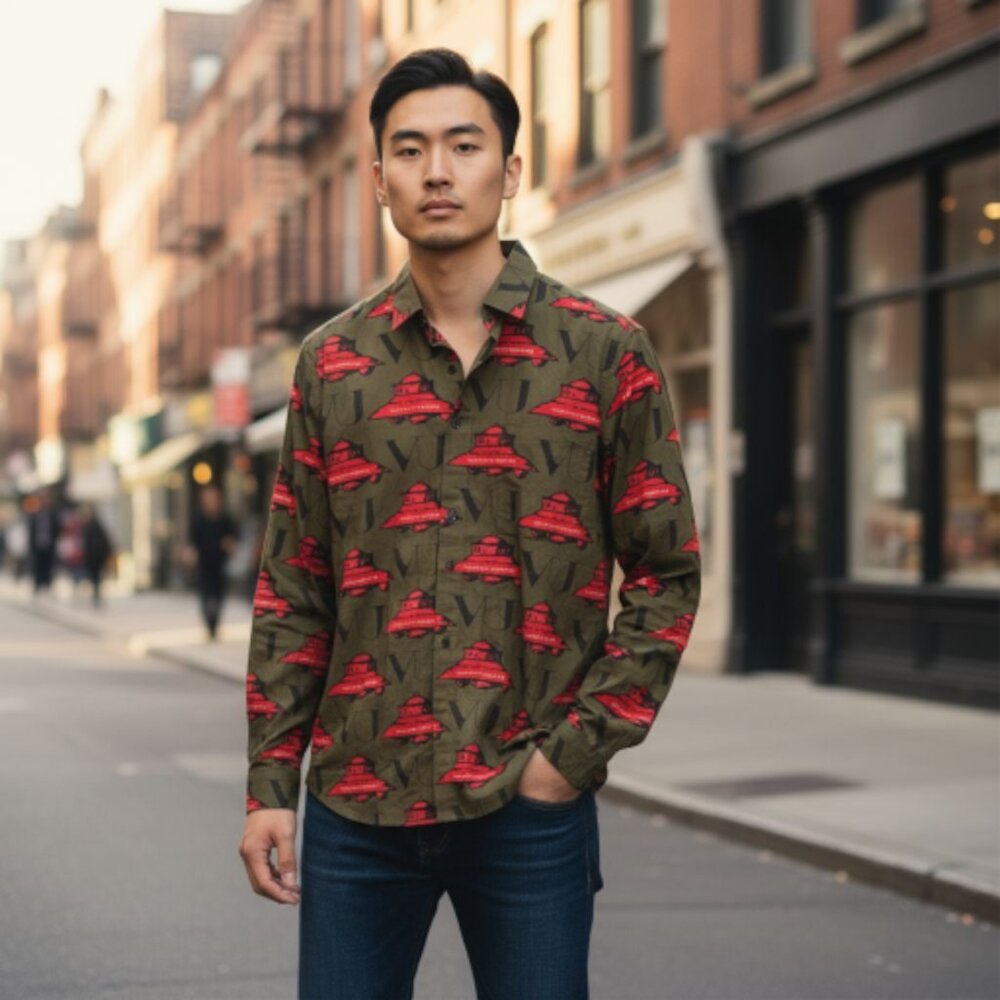 Valentino x Undercover UFO Print Cotton Button Up Shirt 38